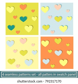 4 seamless pattrns set - all patterns in swatch panel. Hearts.