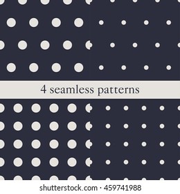 4 seamless polka dot patterns. Vector illustration. 