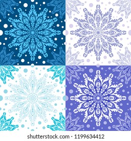 4 seamless snowflakes patterns