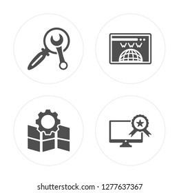 4 Search engine, Map, Domain registration, Quality modern icons on round shapes, vector illustration, eps10, trendy icon set.