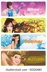 4 season banners with beautiful girls