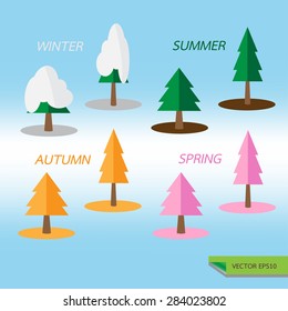 4 season vector concept of  beautiful pine trees at different time of the year.