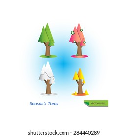 4 season vector concept of  beautiful pine trees at different time of the year.