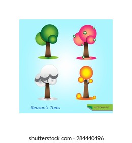 4 season vector concept of  beautiful pine trees at different time of the year.