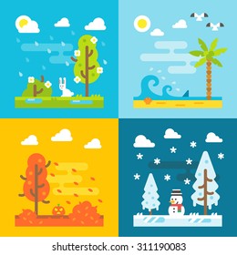 4 seasons park flat design set illustration vector