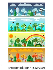 4 seasons park flat style set illustration. Vector