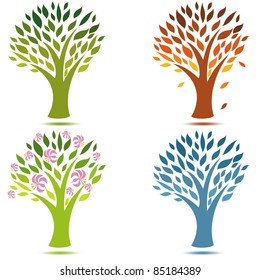 4 seasons Spring Summer Fall and Winter. Vector Tree symbol