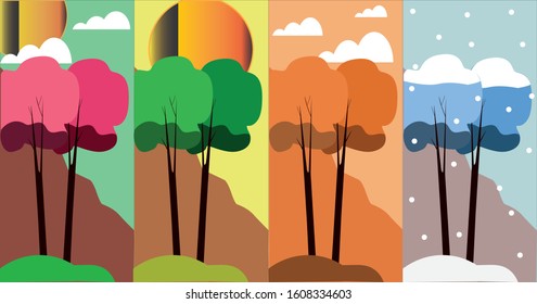 4 seasons tree set - spring, summer, autumn, winter vector