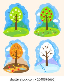 4 Seasons Vector Illustration Apple Tree Stock Vector (Royalty Free ...