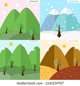4 Seasons of the year with different condition weather. Vector illustration