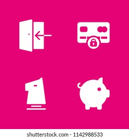 4 security icon set with login, piggy bank and knight vector illustration for graphic design and web