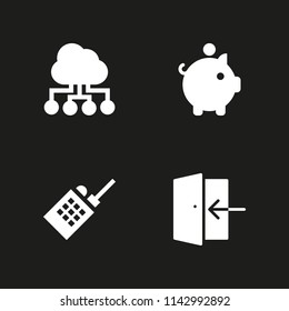 4 security icon set with walkie talkie, piggy bank and login vector illustration for graphic design and web
