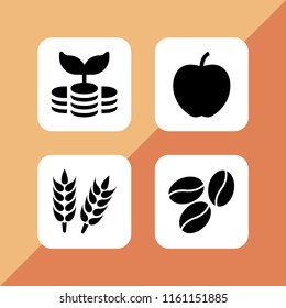 4 seed icons in vector set. vegan, wheat, coffee and investment illustration for web and graphic design