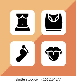 4 sensuality icons in vector set. human feet shape, body, mouth and underwear illustration for web and graphic design