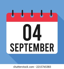Calendario del 4 de septiembre. Fondo Azul. Calendario de vectores.