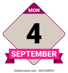 4 de septiembre, lunes. Plantilla de fecha. Diseño útil para la promoción de calendarios o eventos. Ilustración vectorial Archivo EPS 10. Aislado sobre fondo blanco.