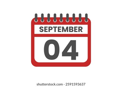 4 September month single day vector, illustration, calendar with red, black and white color background calendar September 4