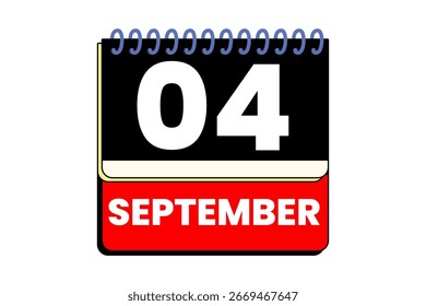 4. September Monat einzelner Tag, Vektorgrafik, Kalender mit roter, schwarzer, gelber und weißer Farbe Hintergrund Kalendersymbol am 4. September