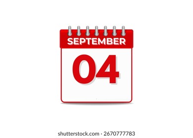 4 de septiembre mes Vector de un solo día, ilustración, calendario con el icono de calendario de fondo de color blanco y negro del 4 de septiembre