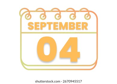 4 de septiembre mes Vector de un solo día, ilustración, calendario con naranja, amarillo, marrón y blanco color de fondo icono de calendario de 4 de septiembre