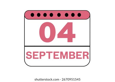 4 de septiembre mes Vector de un solo día, ilustración, calendario con melocotón, color de fondo blanco y negro icono de calendario del 4 de septiembre