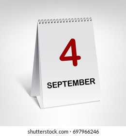 4 September. Spiral calendar vector illustration. Vertical table calendar with date isolated on white background.