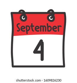 4 September. Vector flat daily calendar icon. Date and time, day, month. Holiday