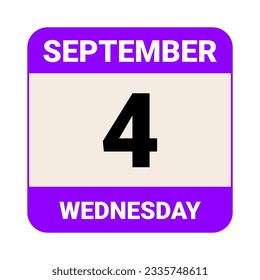 4. September, Mittwoch. Datumsvorlage. Nützliches Design für Kalender- oder Veranstaltungswerbung. EPS10 Datei, Vektorgrafik. Einzeln auf weißem Hintergrund. 