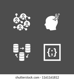 4 server icons in vector set. link, css and data illustration for web and graphic design