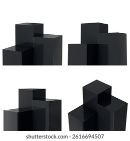 4 Set of 3 boxy podiums in black color - 3D Render - 2K	
