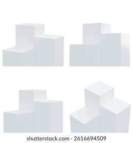 4 Set of 3 boxy podiums in white color - 3D Render - 2K	