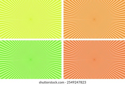 4 Set Background with rays or lines in the middle. Background with sun rays or sunbursts. Yellow, orange, green and brown colors. Vector illustration