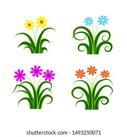 4 set of beautiful flowers with modern design concept. vector illustration