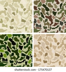 4 Set of camouflage seamless pattern in different colors 