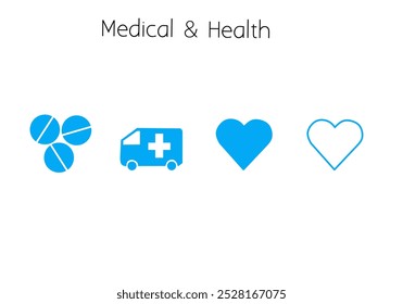 4 set Sammlung von medizinischen editierbaren Linien Icons gesetzt. Krankenhäuser, Patienten, Medikamente, Apotheken, Krankenschwestern, Rezepte und medizinische Berichte. Vektorgrafik