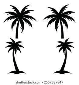 4 set of different palm tree silhouette isolated on white background