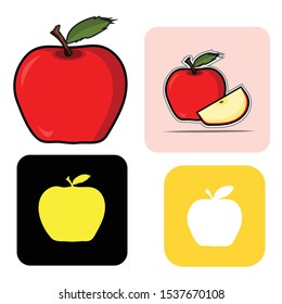 4 Set Fresh Apple fruit whole and half-sliced icon grapics design.