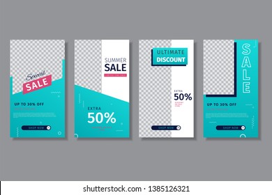 4 set instagram sale Instagram stories template using blue gradient, Instagram stories, photo templates, can be used for product promotion on stories-vector instagram