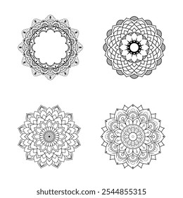 4 Set Of Mandala Decorative Ornaments Vector Design On Coloring Book Pages.