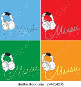 4 Set of music background (White Headphones)