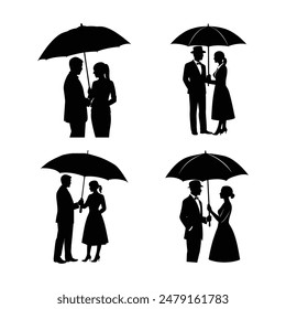 4 set Romantic Couple Silhouette vector art illustration.