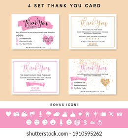 4 Set Thank you shopping card flat design banners with the trendy colors and background with the geometric elements, circles, lines, triangles. Thank you for your order 
