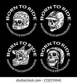 4 set vintage Badge Skull Helmet race Motorcycle Illustration