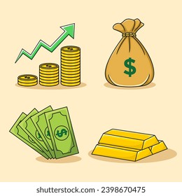 4 sets of business and investment, money and gold vectors.