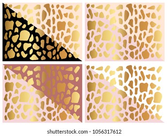 4 Sets / Collection Gold Spots Animal Skin Leopard with Black, White, Pink Background. Abstract Art Graphic Design, Element, Vector Illustration. EPS 10