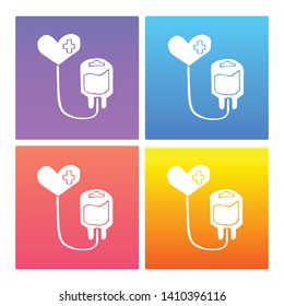 4 Sets / Collection Gradient Color Violet, Blue, Red, Yellow of Blood Bag Icon. Graphic Design Resource, Element, Vector Illustration. EPS 10