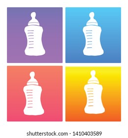 4 Sets / Collection Gradient Color Violet, Blue, Red, Yellow of Baby Bottle Icon. Graphic Design Resource, Element, Vector Illustration. EPS 10