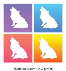 4 Sets / Collection Gradient Color Violet, Blue, Red, Yellow of Wolf Animal Icon. Graphic Design Resource, Element, Vector Illustration. EPS 10