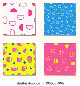 4 sets of colorful geometric abstract memphis background seamless vector pattern design