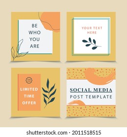 4 sets of minimal square abstract editable web banner templates. green white orange yellow color. Suitable for social media posts, web banners, ads. Easy editable vector illustration.
